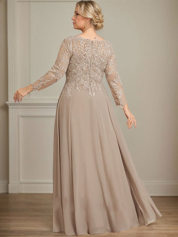 A-line V-Neck Floor-Length Lace Chiffon Mother of the Bride Dress With Sequins