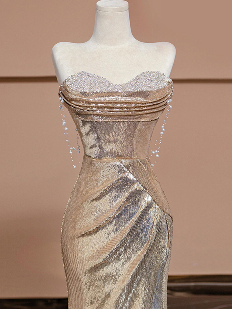 Vestido de noche de fiesta con lentejuelas brillantes estilo sirena y escote corazón Y7612