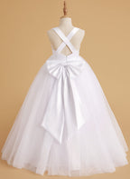 Robe de demoiselle d'honneur intemporelle en satin et tulle, coupe trapèze, sans manches 