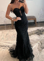 Terry | Vestidos largos de sirena con apliques de encaje y escote corazón negros