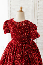 Vestido burdeos de terciopelo con lentejuelas hasta la rodilla (2003227629) 