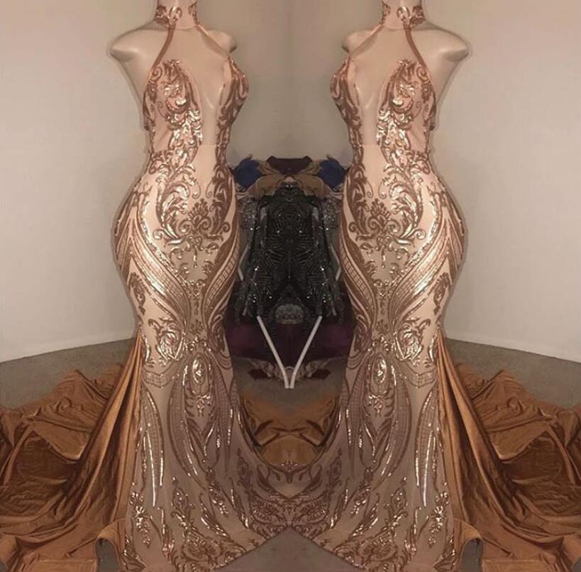 Elegante vestido de fiesta largo hasta el suelo estilo sirena con escote halter en V profundo