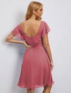 Robe de soirée dos nu, robe de bal formelle, longueur genou, manches courtes, robe de cocktail 28077 