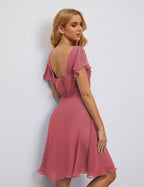 Robe de soirée dos nu, robe de bal formelle, longueur genou, manches courtes, robe de cocktail 28077 