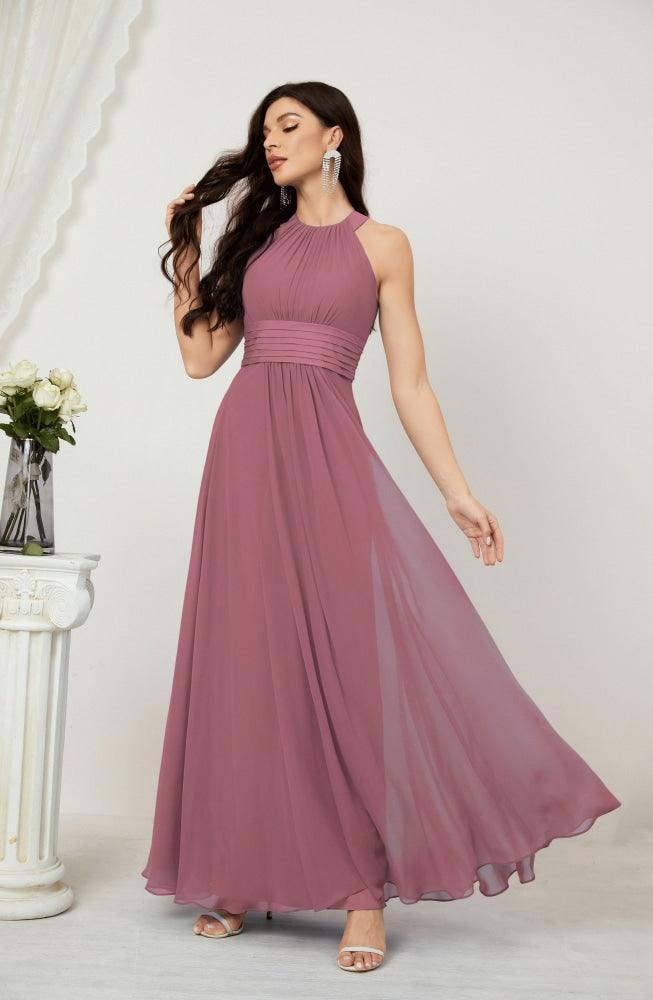 Vestido de fiesta formal Baoleely de gasa con cuello halter, largo, sin mangas, para dama de honor 2802 