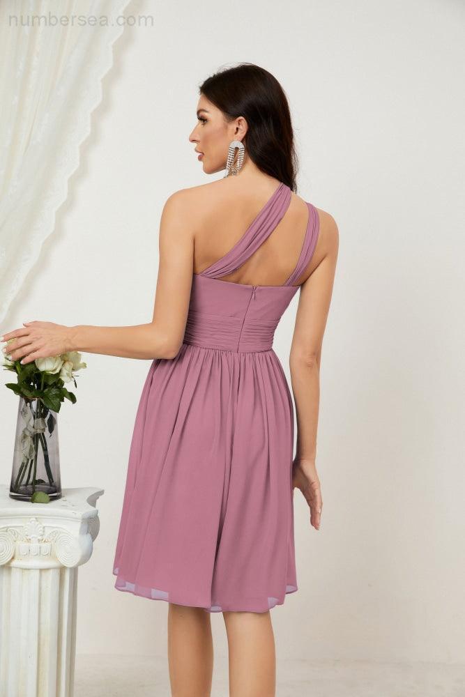 Vestido corto de gasa con un solo hombro para dama de honor de mujer Baoleely, ideal para fiestas y eventos formales como el baile de bienvenida (modelo 2804).