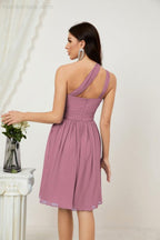 Vestido corto de gasa con un solo hombro para dama de honor de mujer Baoleely, ideal para fiestas y eventos formales como el baile de bienvenida (modelo 2804).