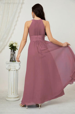 Baoleely Formal Party Gown Dress Chiffon Halter Long Sleeveless Bridesmaid Dresses 2802