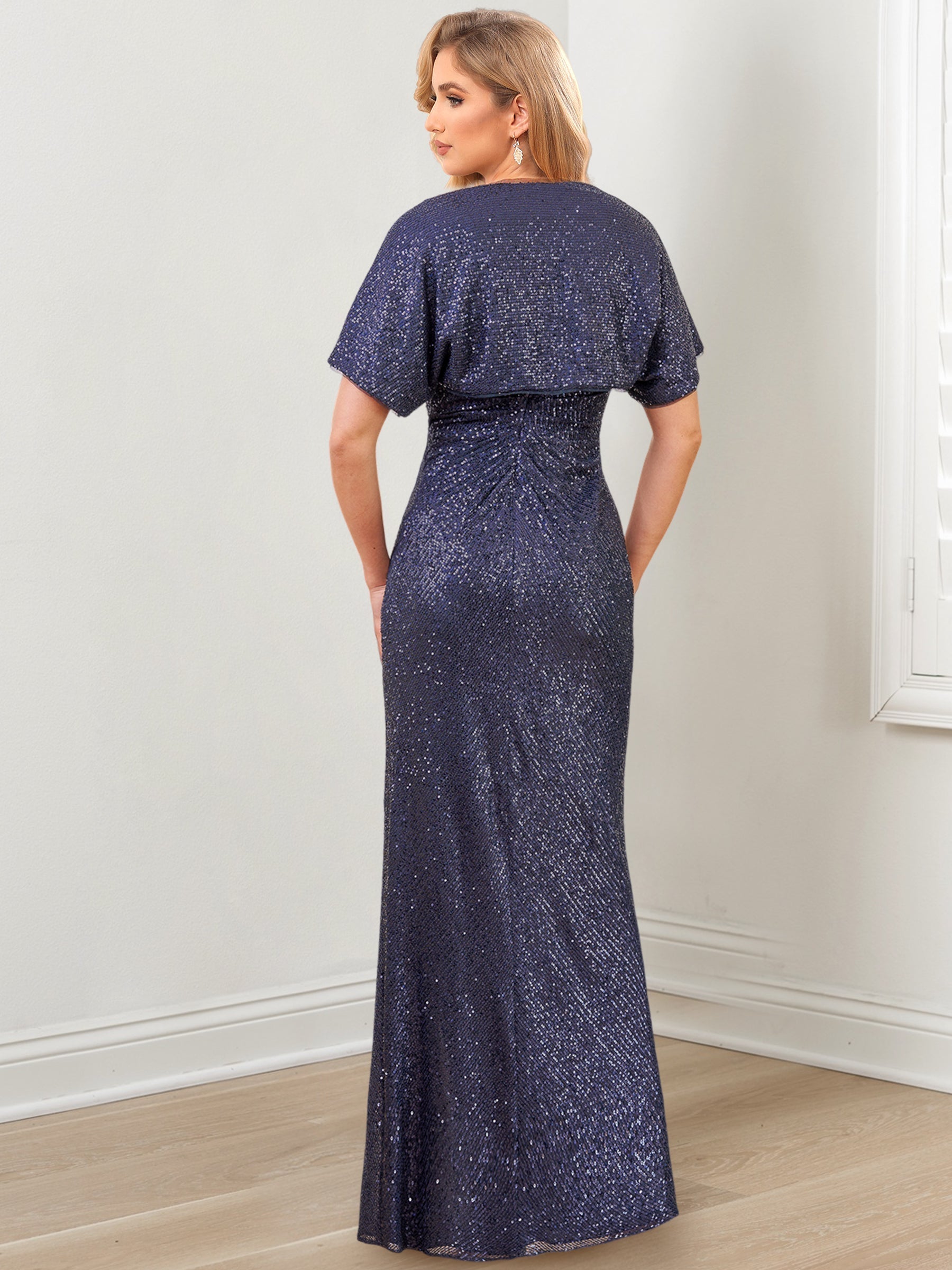 Vestidos de corte recto/columna con escote en V y largo hasta el suelo para la madre de la novia 
