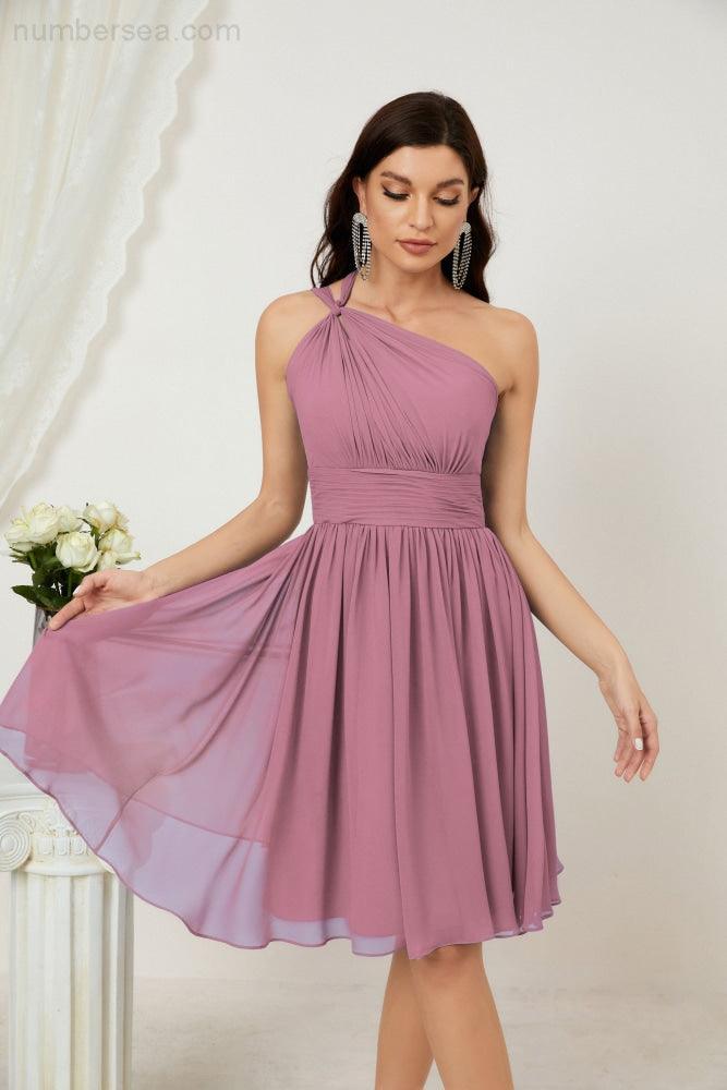 Vestido corto de gasa con un solo hombro para dama de honor de mujer Baoleely, ideal para fiestas y eventos formales como el baile de bienvenida (modelo 2804).