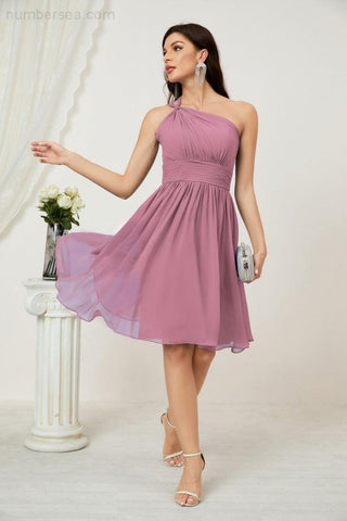 Vestido corto de gasa con un solo hombro para dama de honor de mujer Baoleely, ideal para fiestas y eventos formales como el baile de bienvenida (modelo 2804).