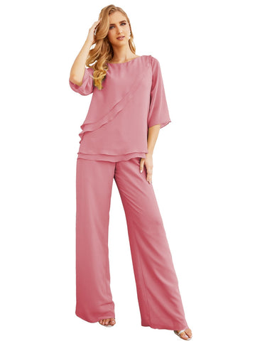 Elegante conjunto de pantalón y bata plateada de dos piezas para la madre de la novia, talla grande, con volantes, Sunderly Elegant SY28064