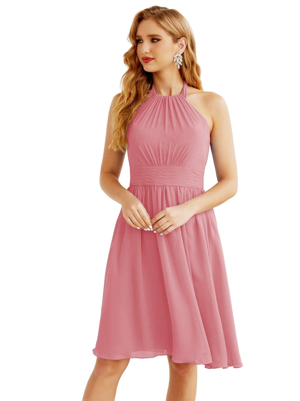 Robe de demoiselle d'honneur courte en mousseline de soie, dos nu, sans manches, robe de soirée formelle, dos nu, Baoleely 28023 