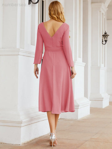 Vestido de dama de honor con espalda en V y cinturón, para la madre de la novia o invitada a la boda SY28031