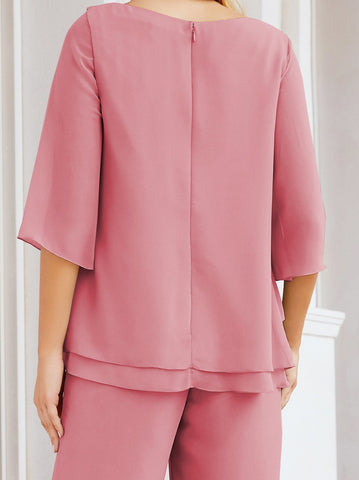 Elegante conjunto de pantalón y bata plateada de dos piezas para la madre de la novia, talla grande, con volantes, Sunderly Elegant SY28064