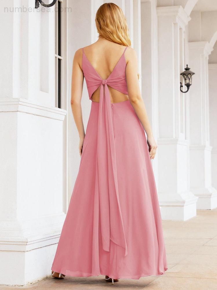 Baoleely Spaghetti Strap Bridesmaid Dresses V Neck Butterfly Back Fromal Evening Party Prom Gown 28036