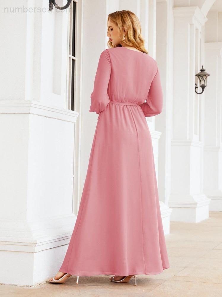 Vestido de dama de honor de gasa para mujer Sunderly, corte en A, manga larga, vestido de noche formal para invitada de boda SY28032 