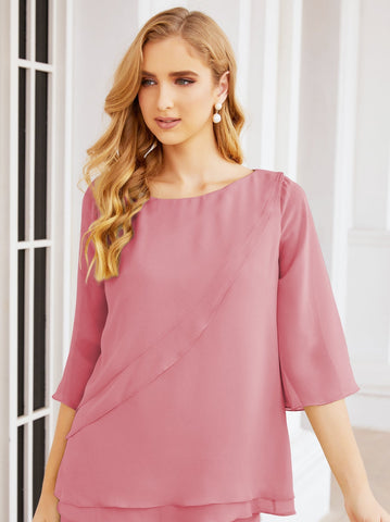 Elegante conjunto de pantalón y bata plateada de dos piezas para la madre de la novia, talla grande, con volantes, Sunderly Elegant SY28064