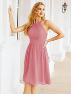 Robe de demoiselle d'honneur courte en mousseline de soie, dos nu, sans manches, robe de soirée formelle, dos nu, Baoleely 28023 