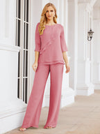 Baoleely Élégante robe mère de la mariée 2 pièces, grande taille, pantalon, volants, couches argentées, peignoir 28064