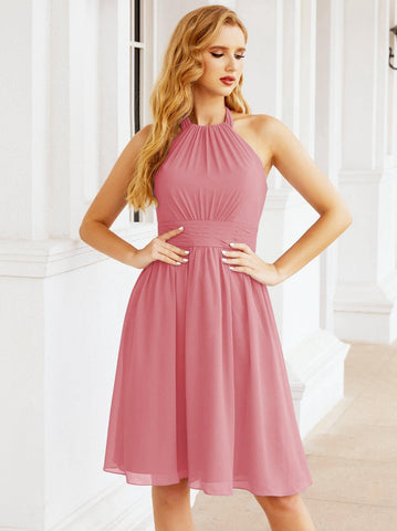 Robe de demoiselle d'honneur courte en mousseline de soie, dos nu, sans manches, robe de soirée formelle, dos nu, Baoleely 28023 