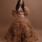 Elegante vestido de maternidad de tul, vestido de maternidad color champán, vestidos de maternidad de tul para sesión de fotos, bata, vestidos formales para embarazadas