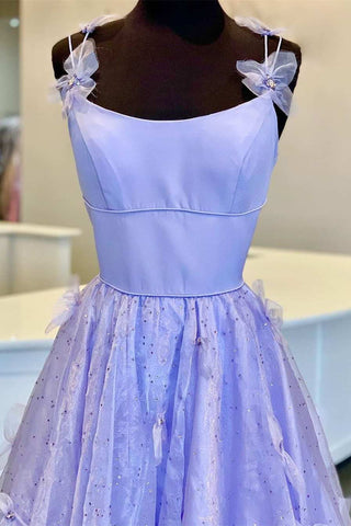 Vestido de fiesta de organza con tirantes finos y corte en A