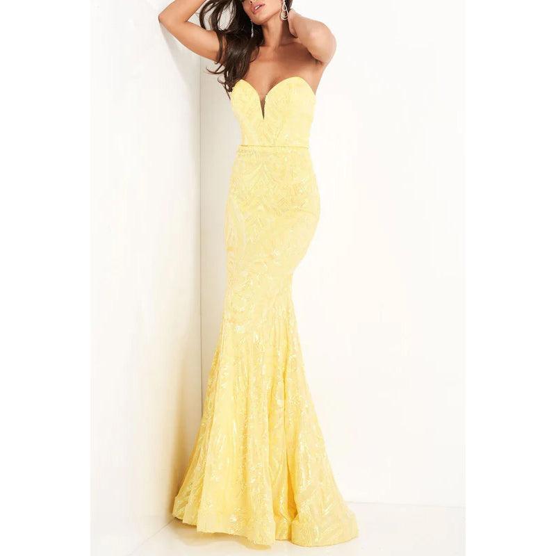 Vestido de noche largo de sirena con lentejuelas, sin mangas y sin tirantes y escote corazón