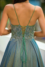 Grey Glitter Spaghetti Straps Long Prom Dress