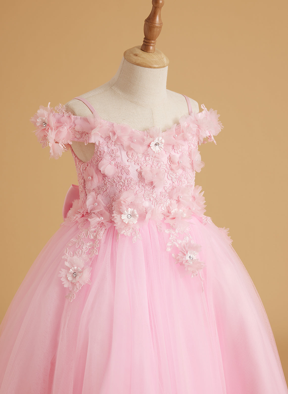 Vestido de gala/princesa rosa con cola de encaje para cumpleaños 