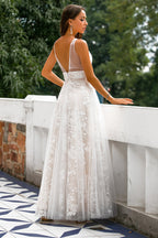 Robe de bal longue champagne avec dentelle