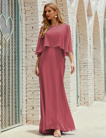 Vestido de dama de honor Sunderly para mujer, manga larga, cuello en V, de gasa, vestido formal de fiesta de boda SY28018