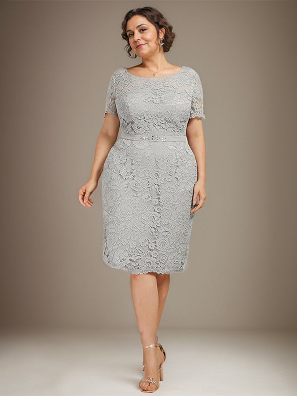 Robe fourreau/colonne en mousseline de soie et dentelle, longueur genou, ornée de perles, pour la mère de la mariée 