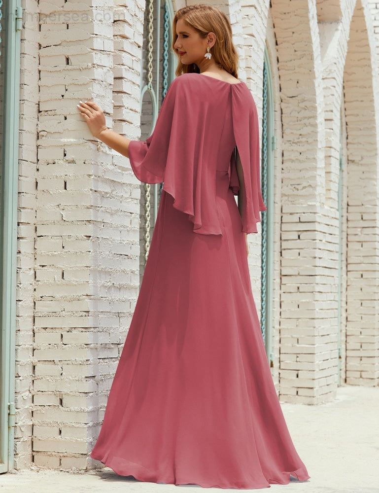 Vestido de dama de honor Sunderly para mujer, manga larga, cuello en V, de gasa, vestido formal de fiesta de boda SY28018