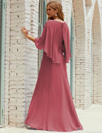 Vestido de dama de honor Sunderly para mujer, manga larga, cuello en V, de gasa, vestido formal de fiesta de boda SY28018