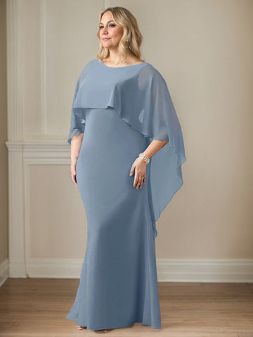 Sheath Scoop Floor-Length Chiffon Mother of the Bride Dress With Cascading Ruffles