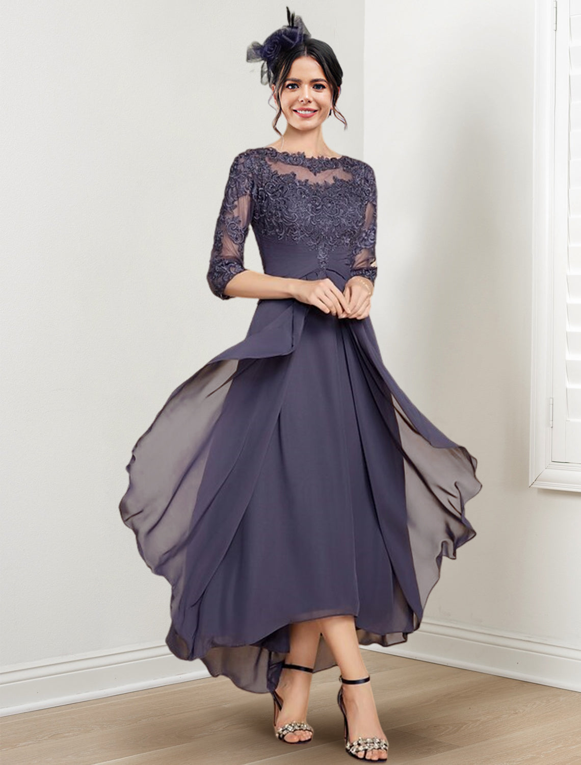 Vestidos de corte princesa/línea A hasta la rodilla para la madre de la novia 