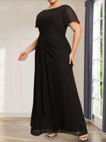 A-line Scoop Ankle-Length Chiffon Mother of the Bride Dress With Beading Pleated