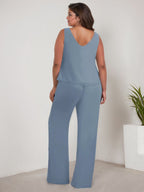 Tailleur-pantalon en mousseline à manches longues et col rond pour la mère de la mariée, avec veste 