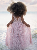 Vestido de niña de las flores, corte recto, tutú, espalda de encaje con estampado paisley, estilo A, para fiesta. 