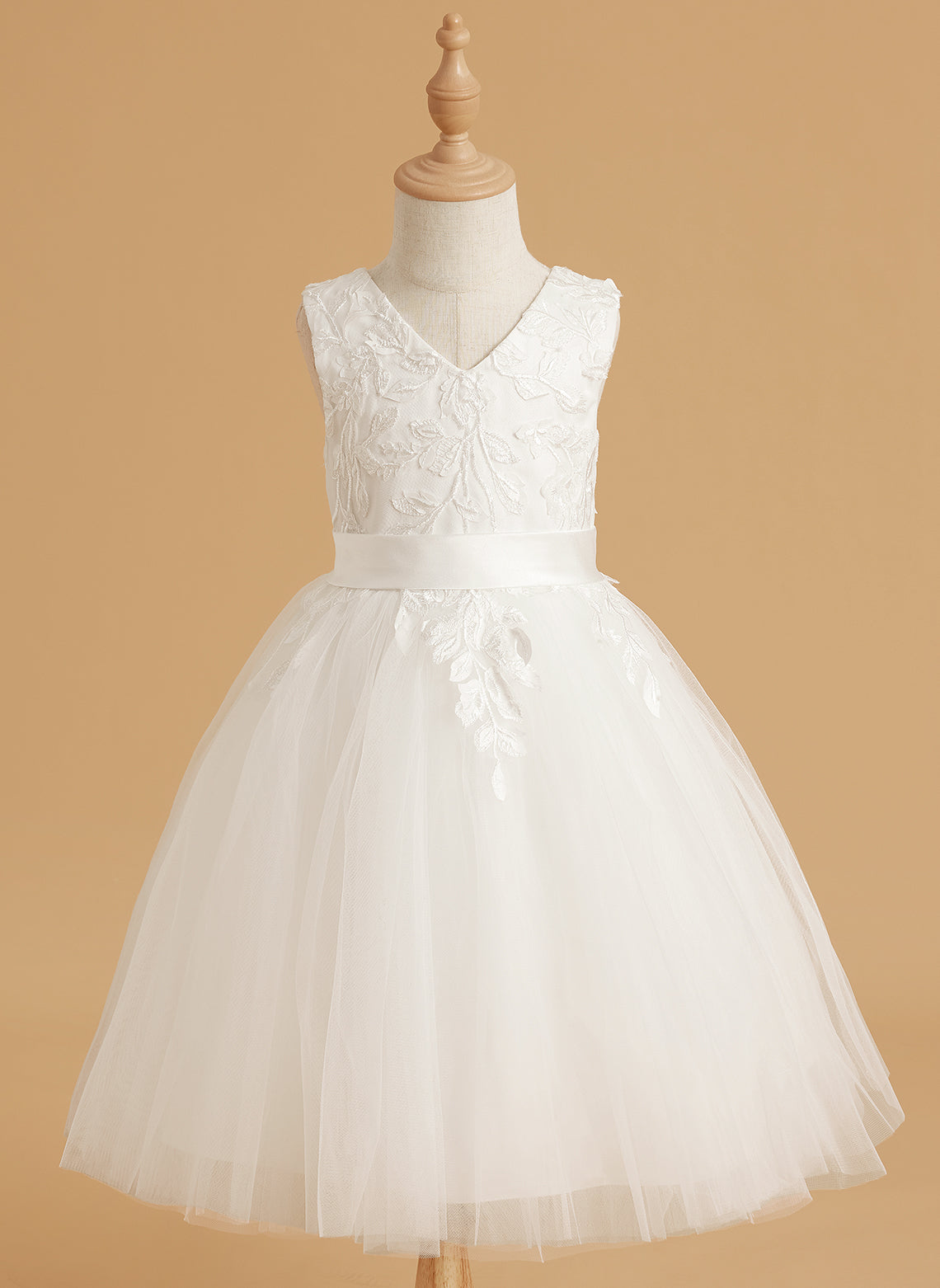Vestido de niña de las flores sin mangas de tul y encaje hasta la rodilla 