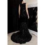 Vestido de fiesta de sirena con apliques de lentejuelas y escote en V sexy para chica negra para Slay