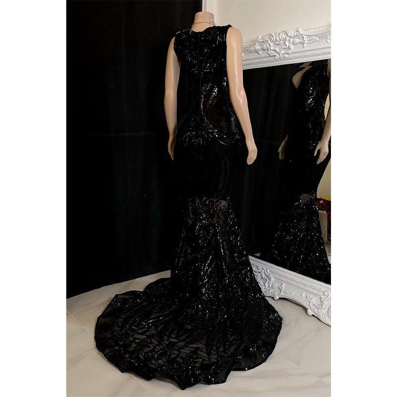 Vestido de fiesta de sirena con apliques de lentejuelas y escote en V sexy para chica negra para Slay