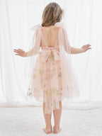 Vestido de niña pequeña de las flores, corte en A, sin mangas, de tul bordado floral. 