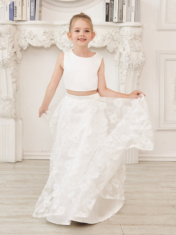 A-line Lace Satin Floor-length Ivory Dress (010146741)