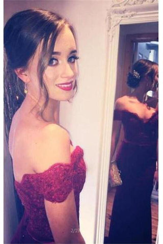 Robe de bal longue bordeaux sirène à épaules dénudées, robe de soirée charmante