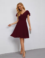 Robe de soirée dos nu, robe de bal formelle, longueur genou, manches courtes, robe de cocktail 28077 