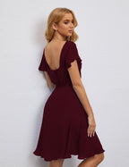 Robe de soirée dos nu, robe de bal formelle, longueur genou, manches courtes, robe de cocktail 28077 