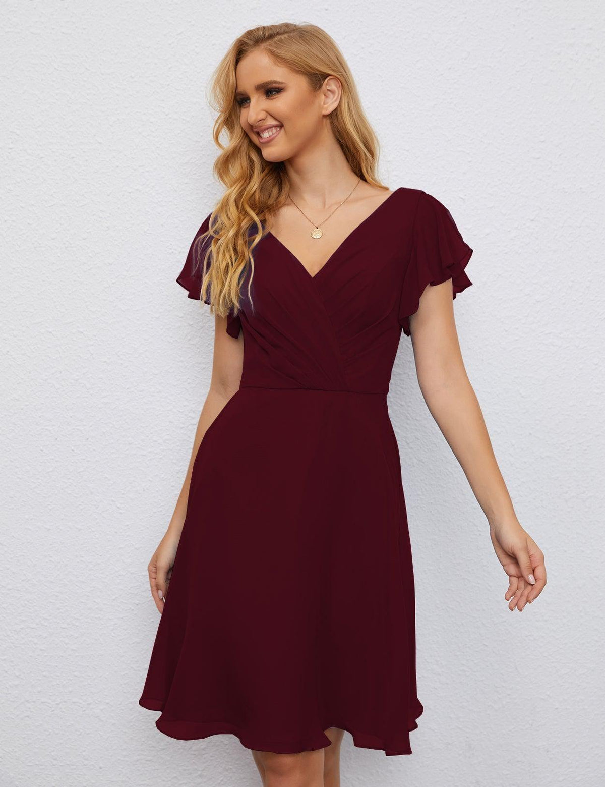 Robe de soirée dos nu, robe de bal formelle, longueur genou, manches courtes, robe de cocktail 28077 