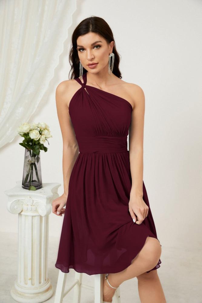 Vestido corto de gasa con un solo hombro para dama de honor de mujer Baoleely, ideal para fiestas y eventos formales como el baile de bienvenida (modelo 2804).